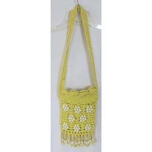 VINTAGE TALLY HO CREATION 1960 Macrame Bead Fringe Handbag Boho Hippie Yellow